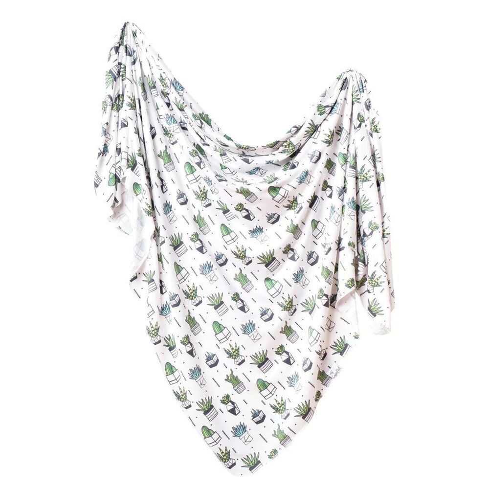 Copper Pearl Knit Swaddle Blanket bundle of 2 succulents and elephants